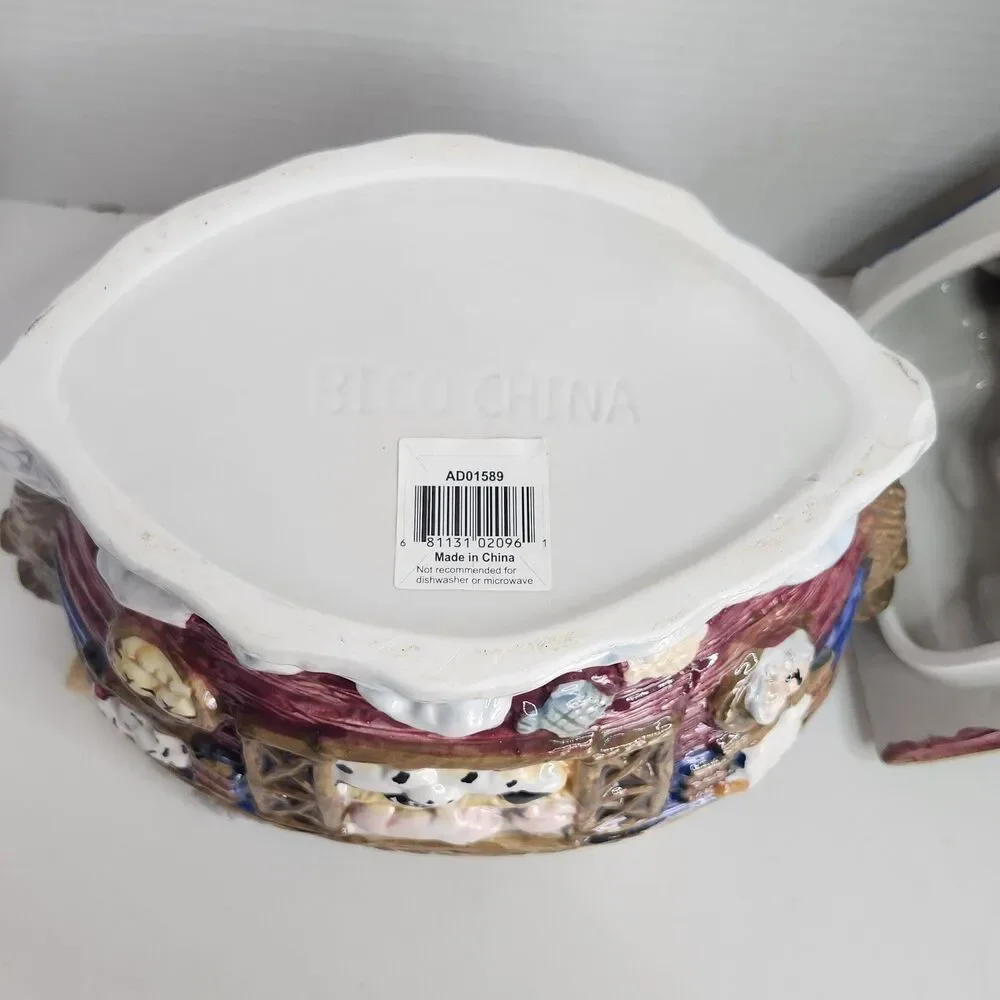 Vintage Bico NOAHS ARK Animals Colorful Ceramic Lidded 11